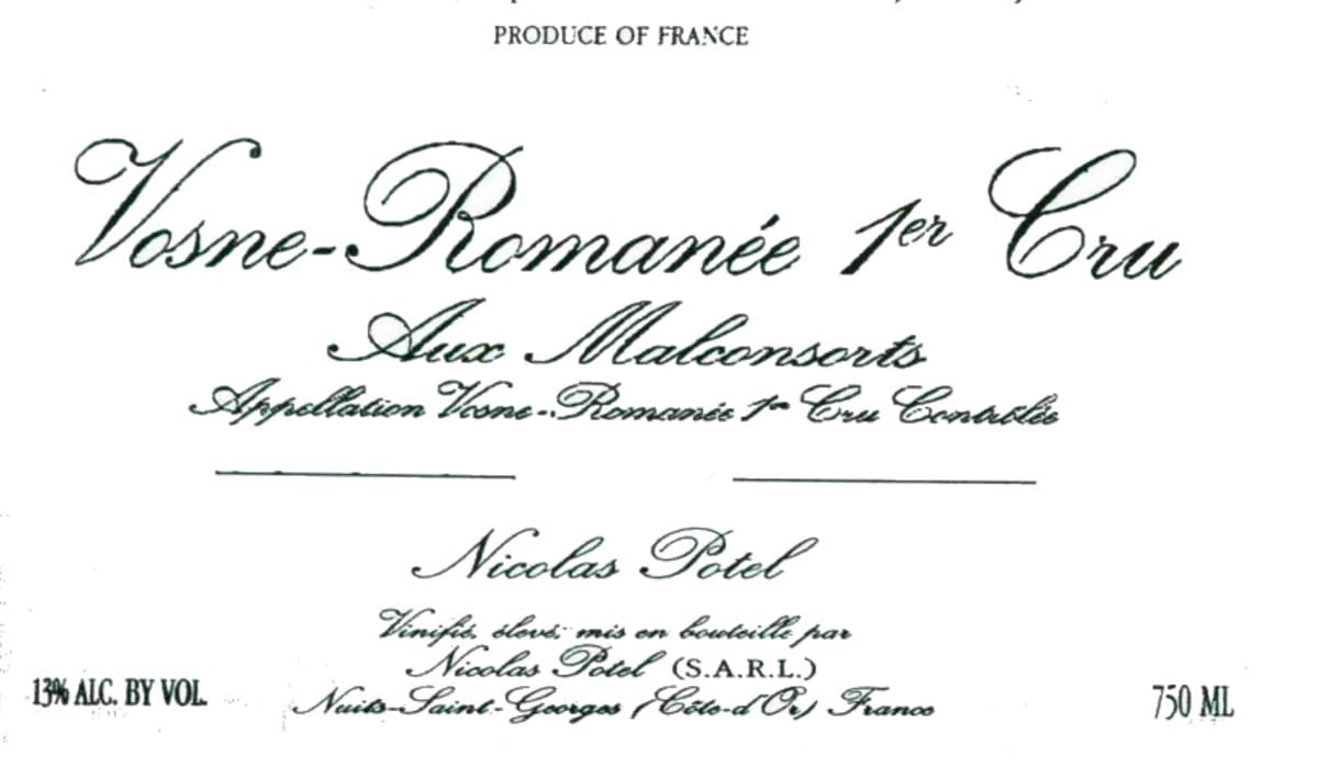 Nicolas Potel Vosne-Romanee Aux Malconsorts Premier Cru 2002 Front Label