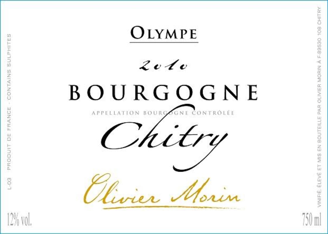 Domaine Olivier Morin Bourgogne Chitry Blanc 2010 Front Label