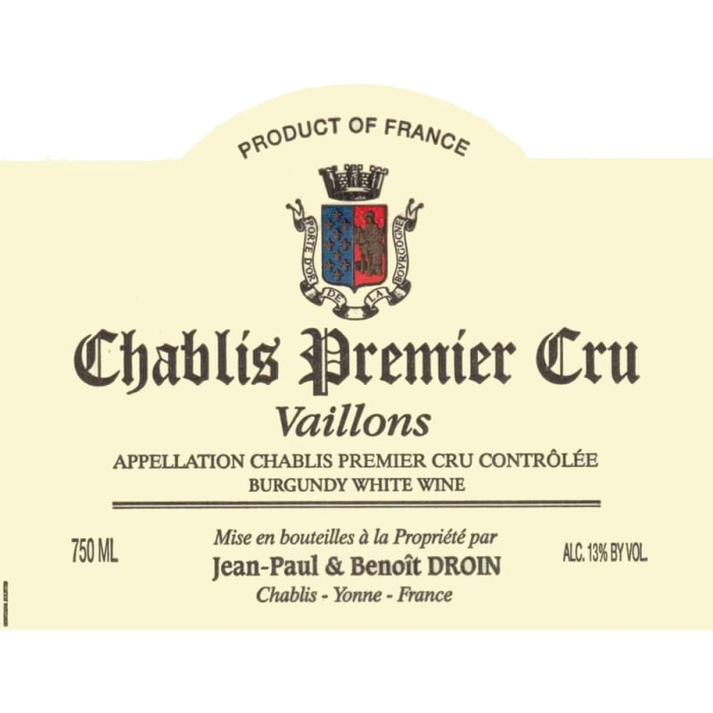Jean Paul & Benoit Droin Chablis Vaillons Premier Cru 2013 Front Label