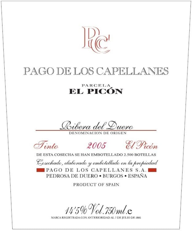Pago de Los Capellanes El Picon Tinto 2005 Front Label