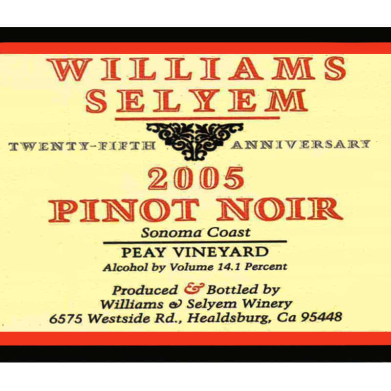 Williams Selyem Peay Vineyard Pinot Noir 2005 Front Label