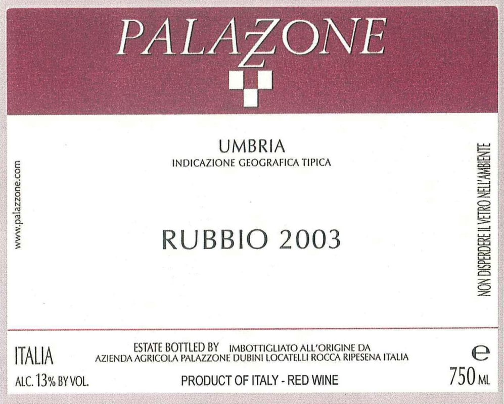 Palazzone Umbria Rubbio Rosso 2003 Front Label