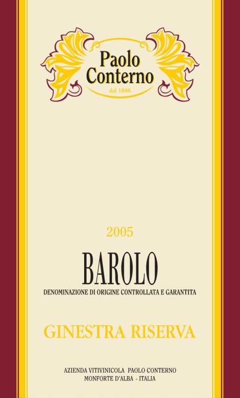Paolo Conterno Barolo Ginestra Riserva 2005 Front Label