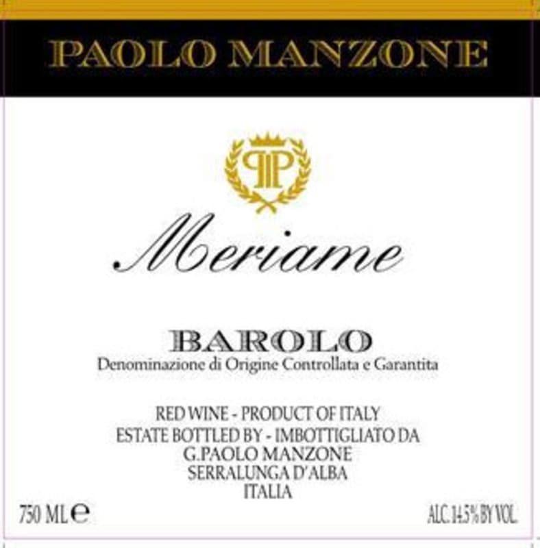 Paolo Manzone Meriame Barolo 2012 Front Label