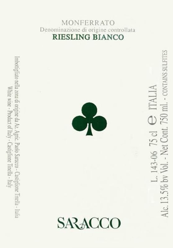 Saracco Riesling 2014 Front Label