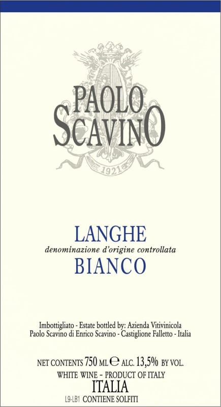 Paolo Scavino Langhe Bianco 2010 Front Label