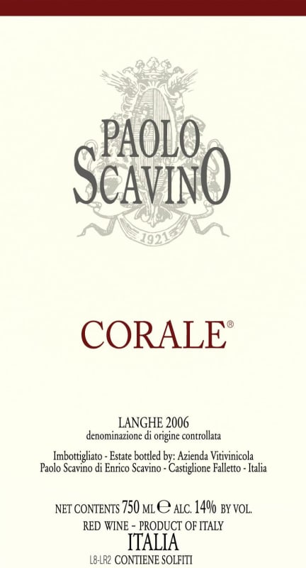 Paolo Scavino Corale Langhe Rosso 2006 Front Label