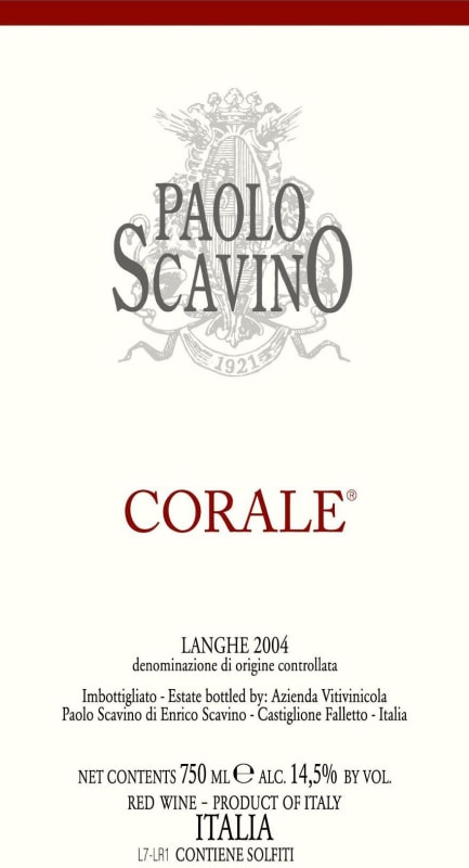 Paolo Scavino Corale Langhe Rosso 2004 Front Label