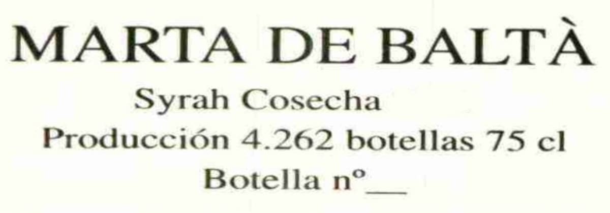 Pares Balta Marta de Balta 2005 Front Label