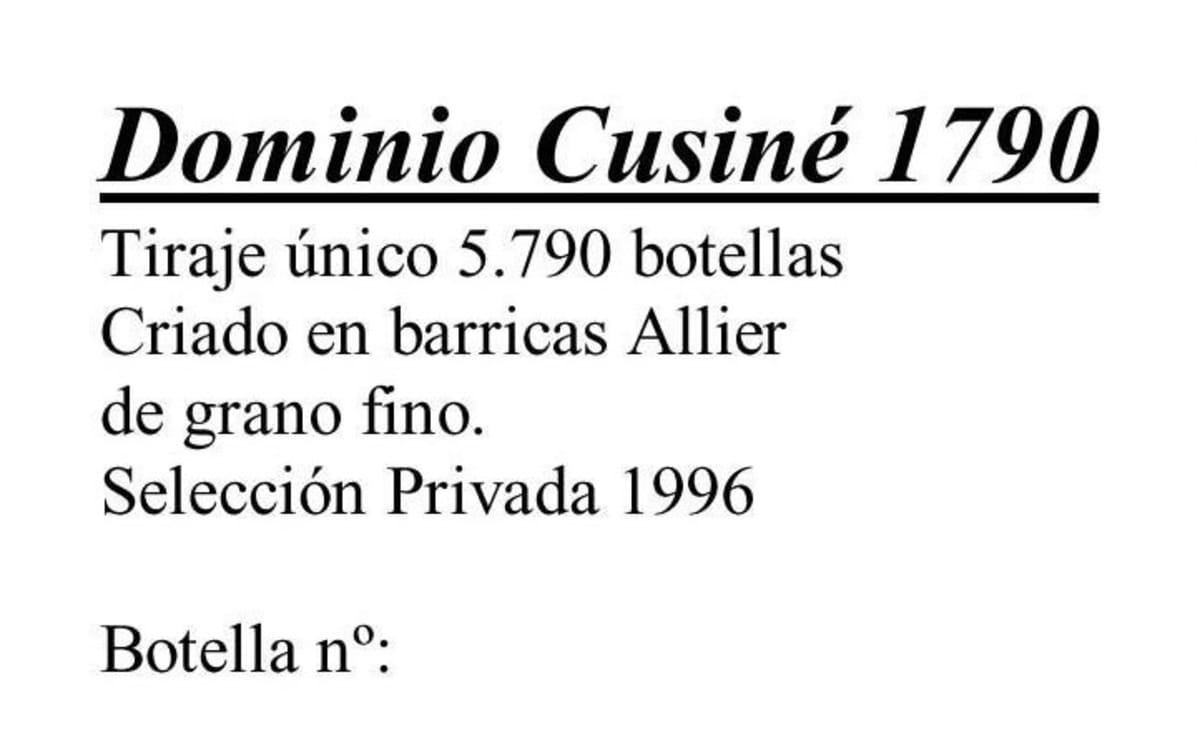 Pares Balta Dominio Cusine 1790 Gran Reserva 1996 Front Label