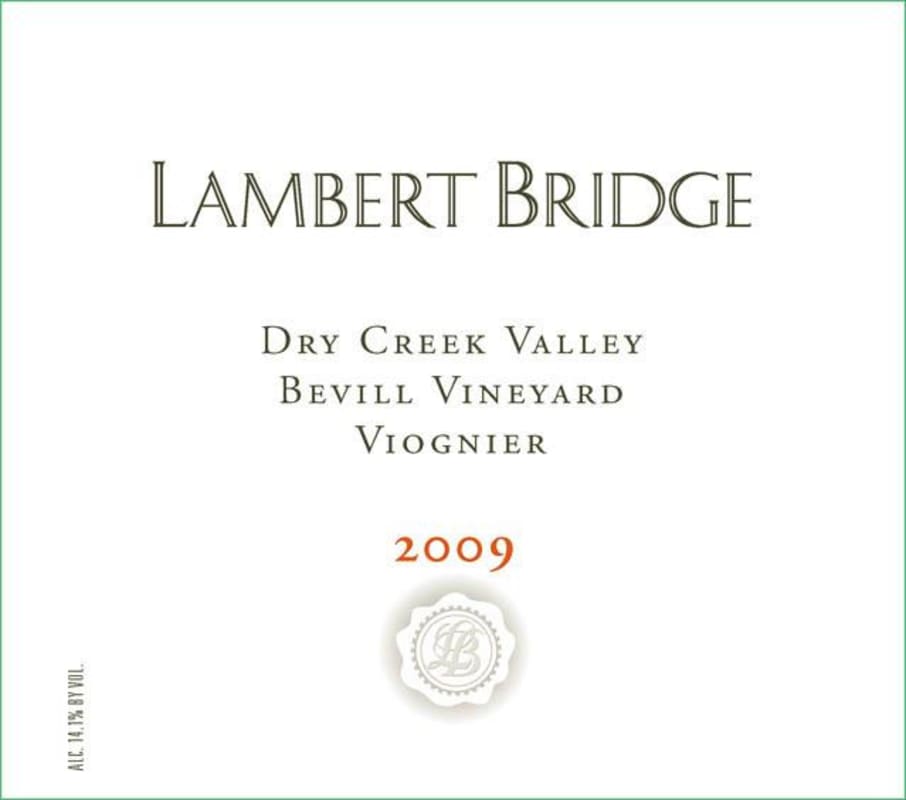 Lambert Bridge Bevill Vineyard Viognier 2009 Front Label