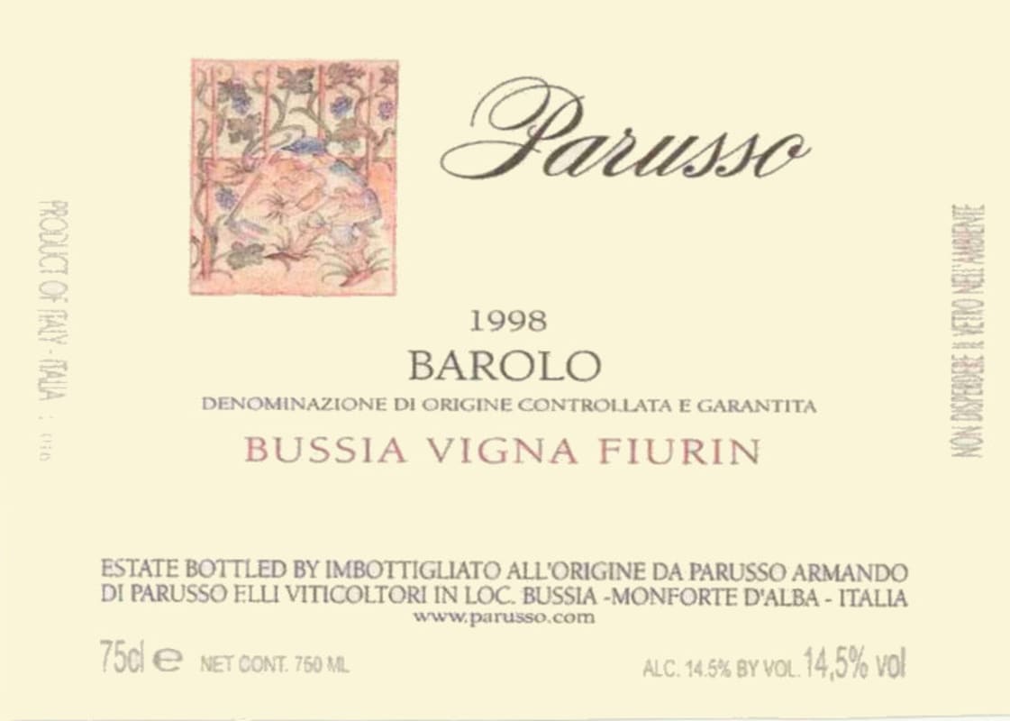 Parusso Barolo Bussia Vigna Fiurin 1998 Front Label