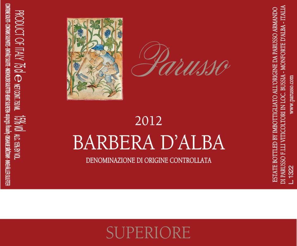 Parusso Barbera d'Alba Superiore 2012 Front Label