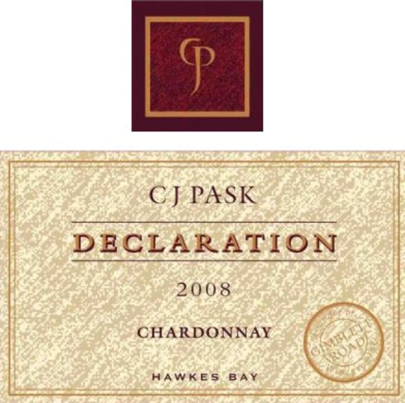 C.J. Pask Winery CJ Pask Declaration Chardonnay Hawke's 2008 Front Label