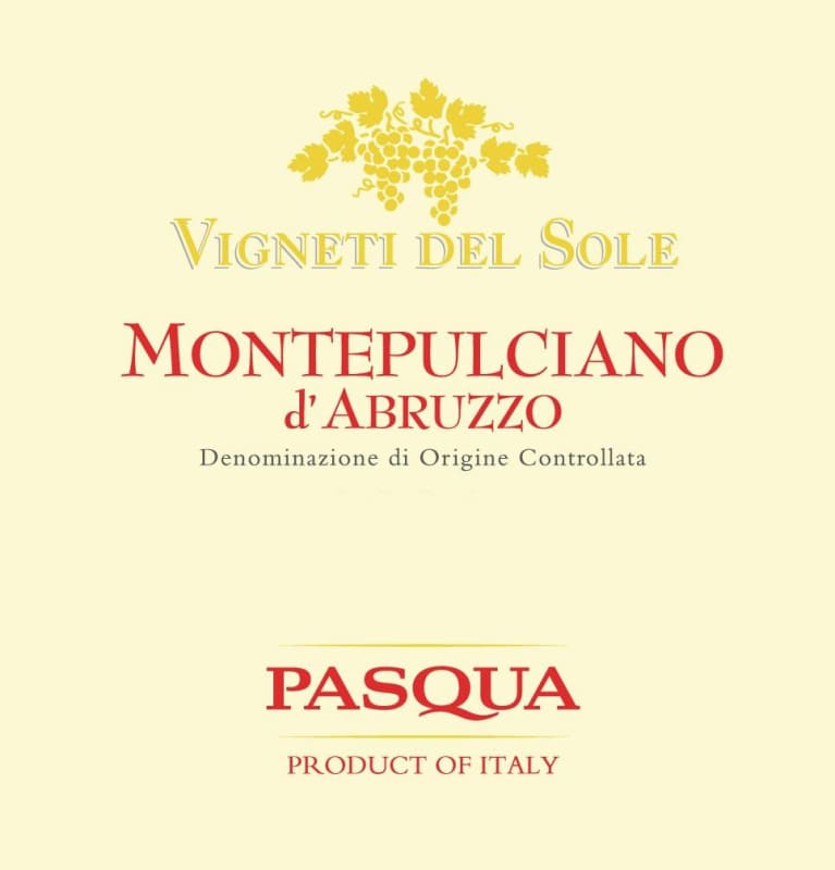 Pasqua Montepulciano d'Abruzzo Vigneti del Sole 2012 Front Label