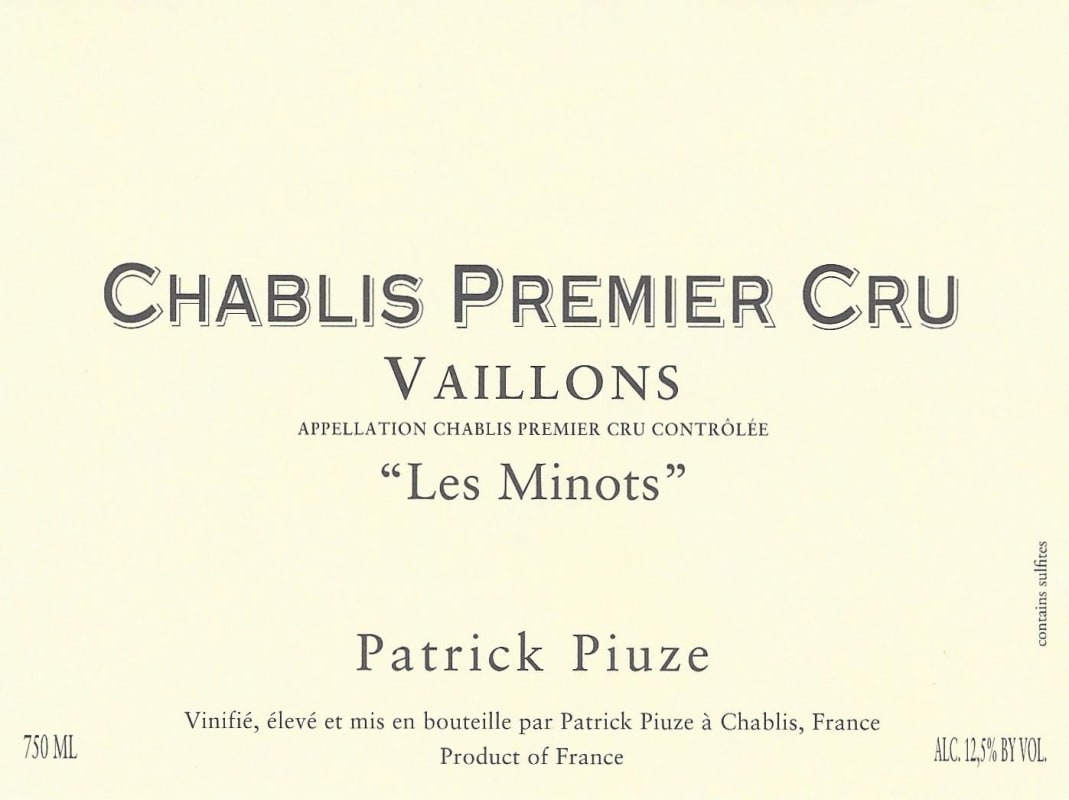 Patrick Piuze Chablis Vaillons Les Minots Premier Cru 2014 Front Label
