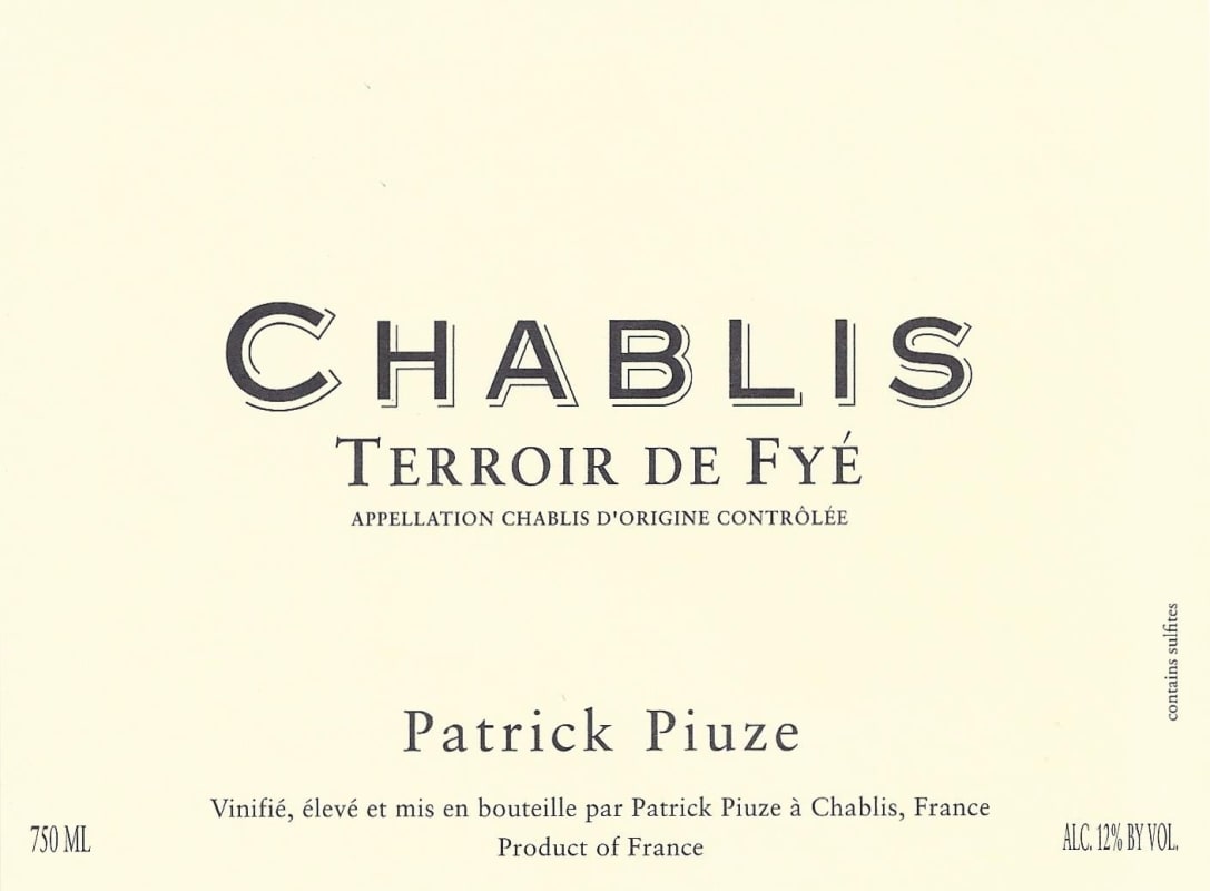 Patrick Piuze Chablis Terroir de Fye 2015 Front Label