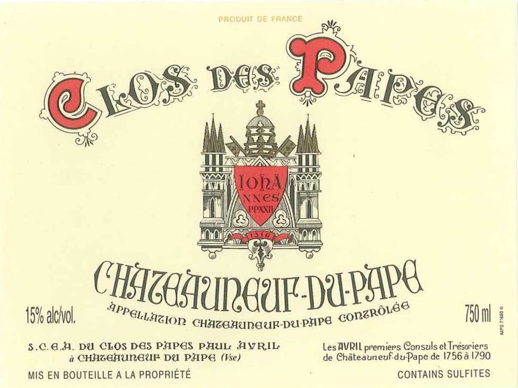 Clos des Papes Chateauneuf-du-Pape Blanc 2013 Front Label