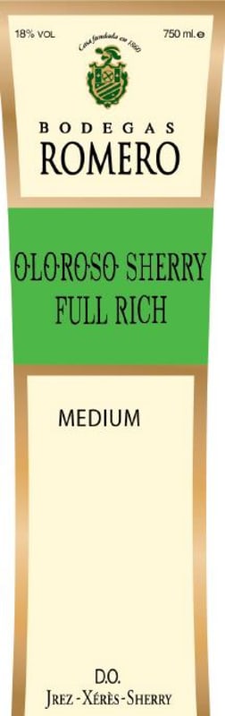Bodegas Pedro Romero Oloroso Sherry Full Rich Front Label