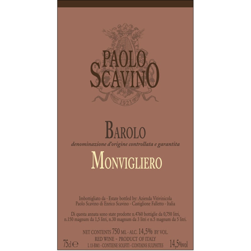 Paolo Scavino Barolo Monvigliero 2011 Front Label