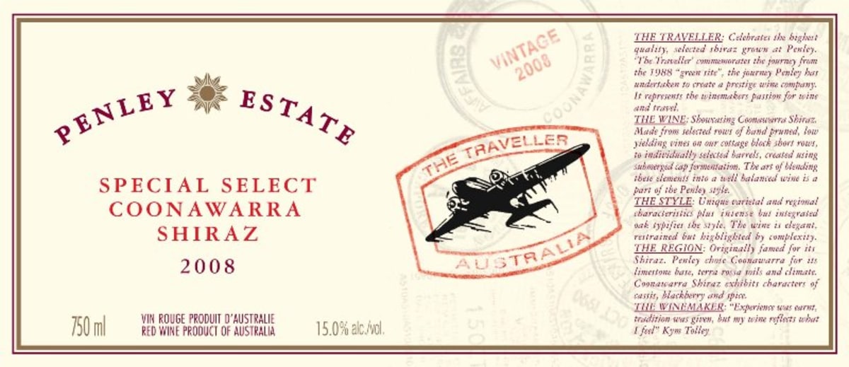 Penley Special Select Shiraz 2008 Front Label
