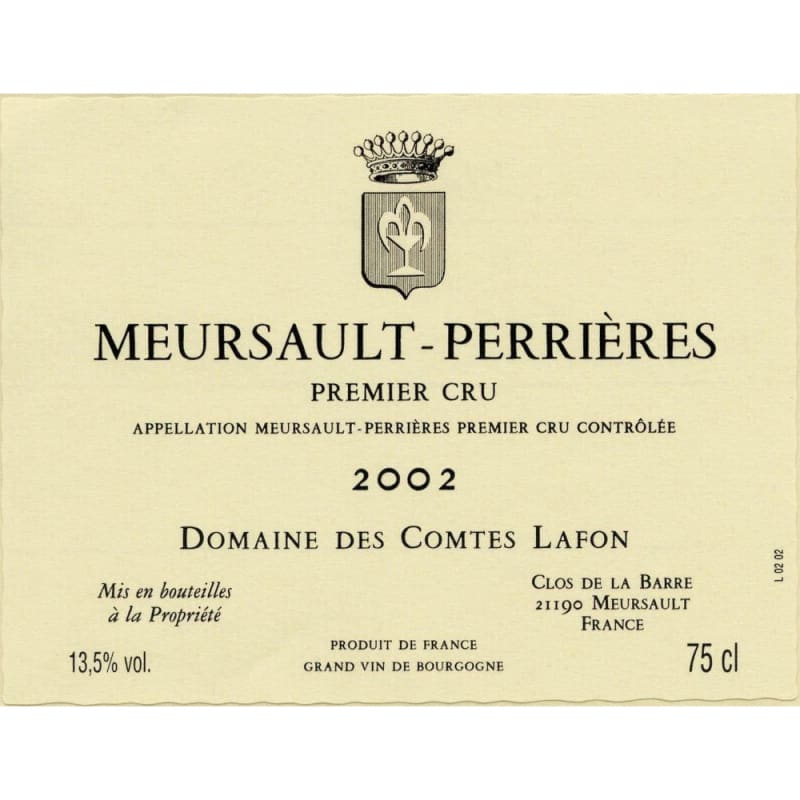 Domaine des Comtes Lafon Meursault Perrieres 2002 Front Label