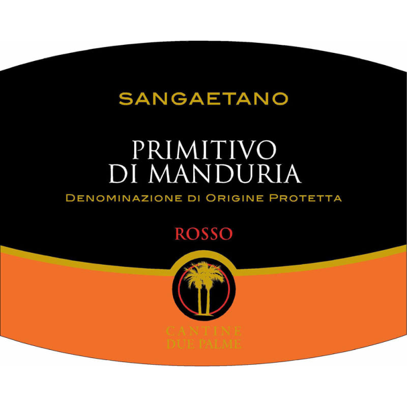 Cantine Due Palme Sangaetano Primitivo di Manduria 2012 Front Label