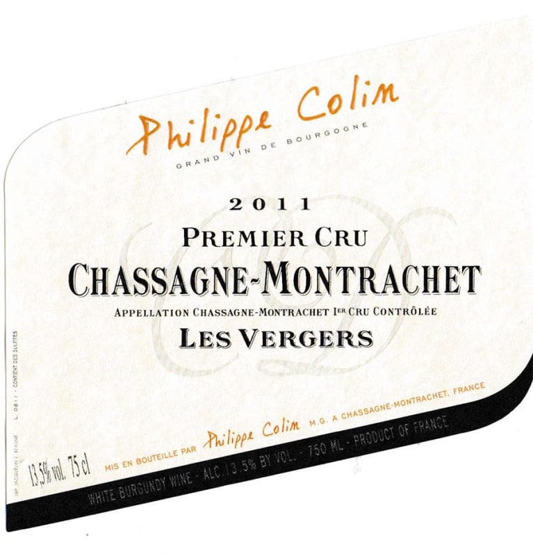 Philippe Colin Chassagne-Montrachet Les Vergers Premier Cru 2011 Front Label