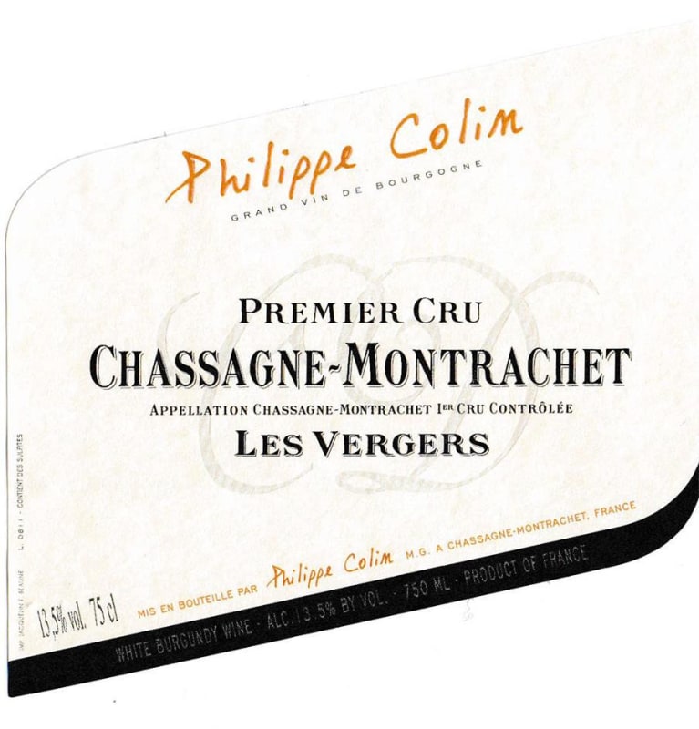Philippe Colin Chassagne-Montrachet Les Vergers Premier Cru 2012 Front Label
