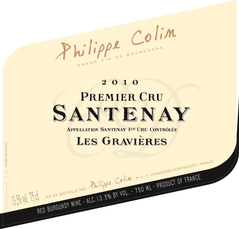 Philippe Colin Santenay Les Gravieres Premier Cru 2010 Front Label