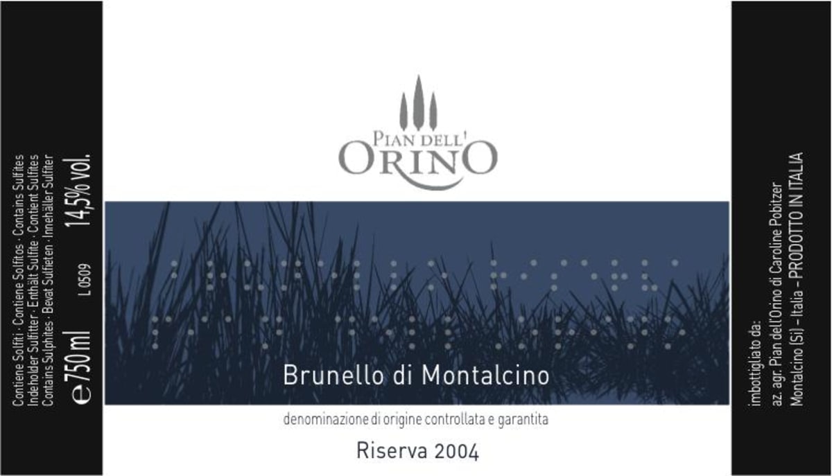 Pian dell'Orino Brunello di Montalcino Riserva 2004 Front Label