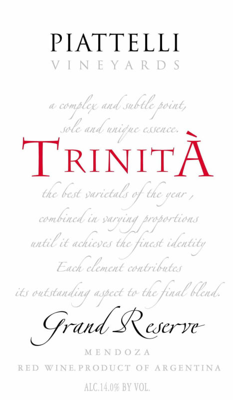 Piattelli Grand Reserve Trinita 2008 Front Label