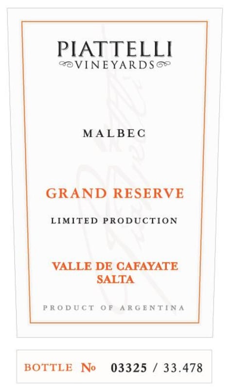 Piattelli Grand Reserve Malbec 2013 Front Label