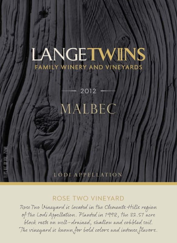 LangeTwins Rose Two Vineyard Malbec 2012 Front Label