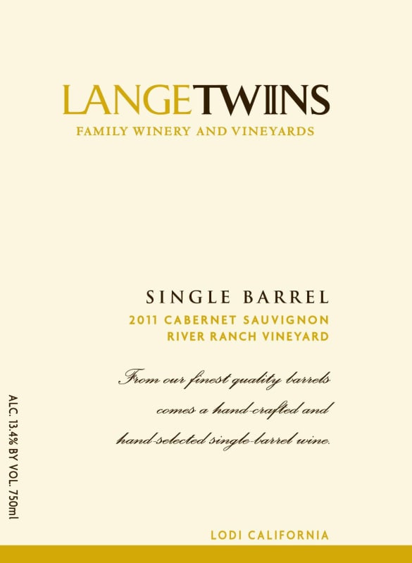 LangeTwins Single Barrel Cabernet Sauvignon 2011 Front Label