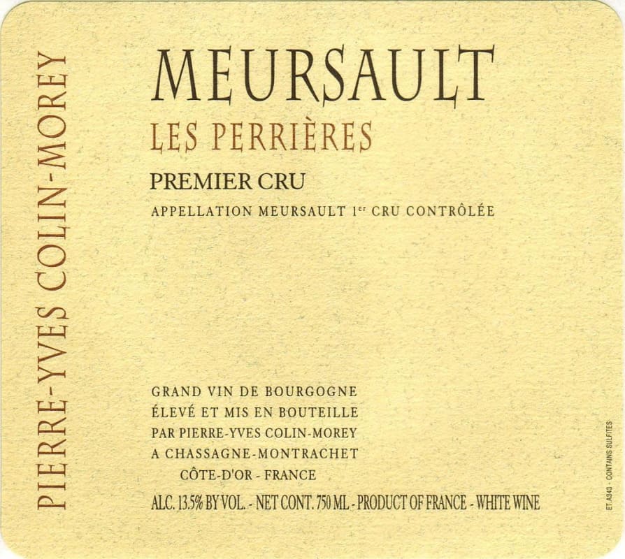 Pierre-Yves Colin-Morey Meursault Les Perrieres Premier Cru 2012 Front Label