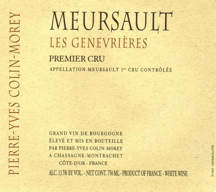 Pierre-Yves Colin-Morey Meursault Les Genevrieres Premier Cru 2009 Front Label