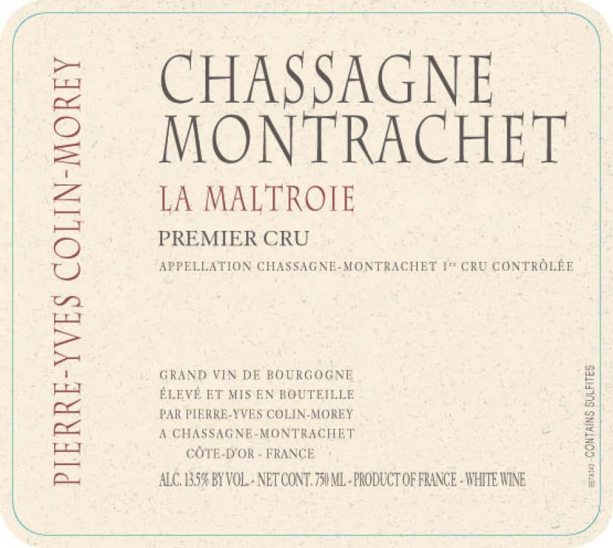 Pierre-Yves Colin-Morey Chassagne Montrachet La Maltroie Premier Cru 2012 Front Label