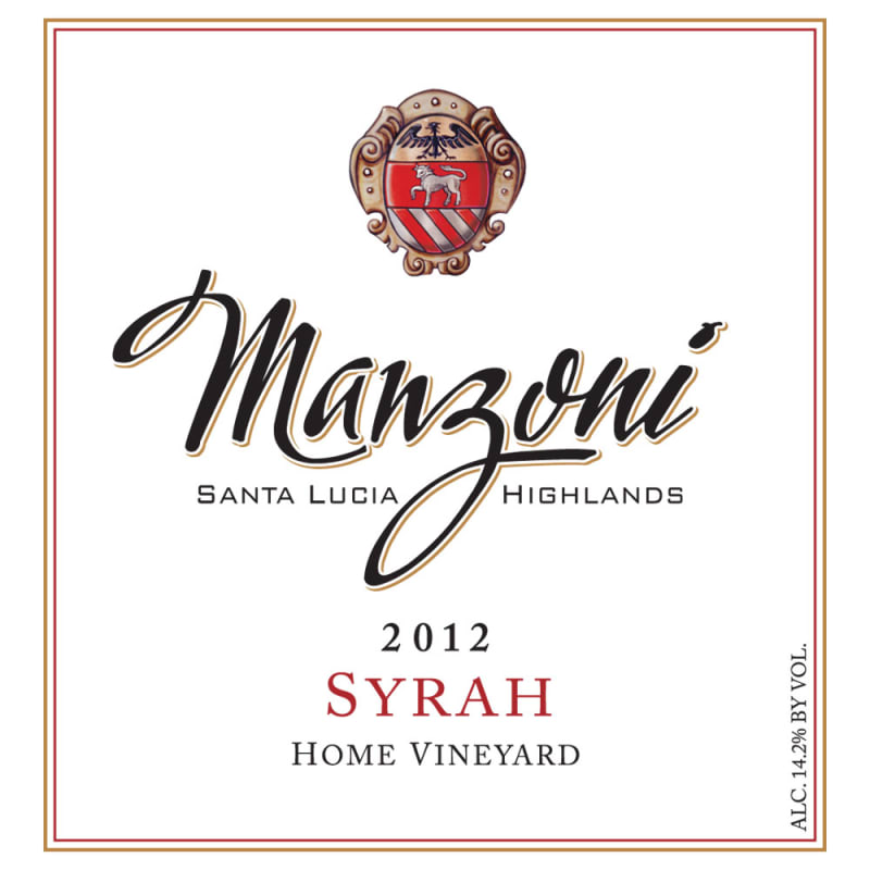 Manzoni Home Vineyard Syrah 2012 Front Label