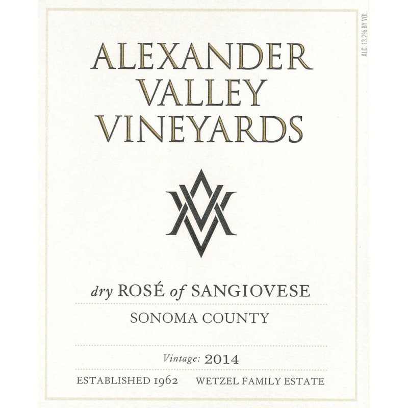 Alexander Valley Vineyards Dry Rose of Sangiovese 2014 Front Label
