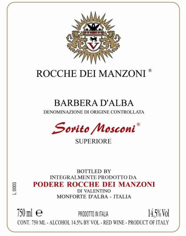 Rocche dei Manzoni Sorito Mosconi Barbera d'Alba 2010 Front Label