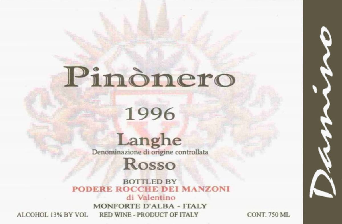 Rocche dei Manzoni Langhe Pinonero 1996 Front Label