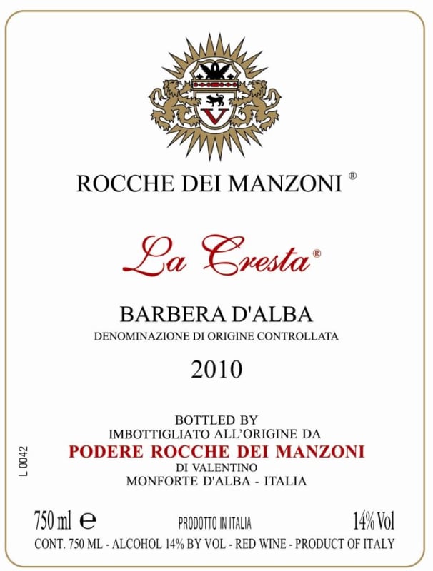 Rocche dei Manzoni La Cresta Barbera d'Alba 2010 Front Label
