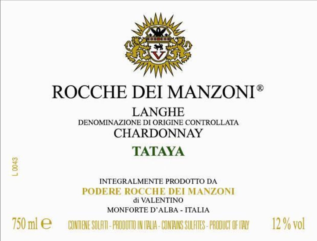 Rocche dei Manzoni Tataya Langhe Chardonnay 2014 Front Label