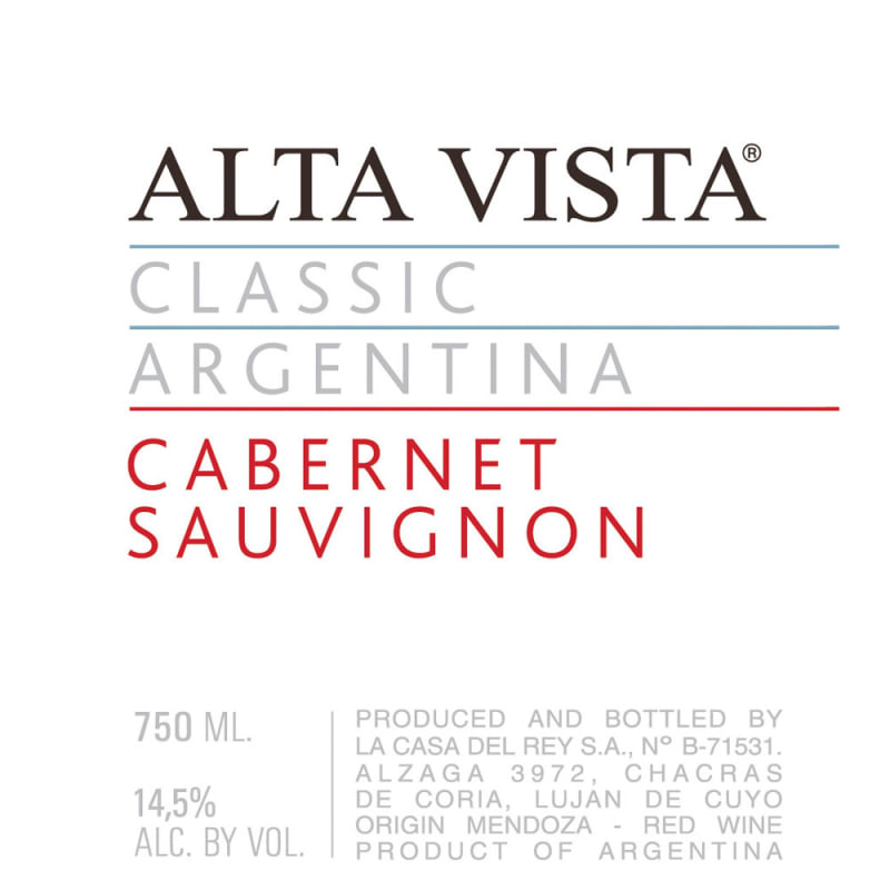 Alta Vista Classic Cabernet Sauvignon 2012 Front Label