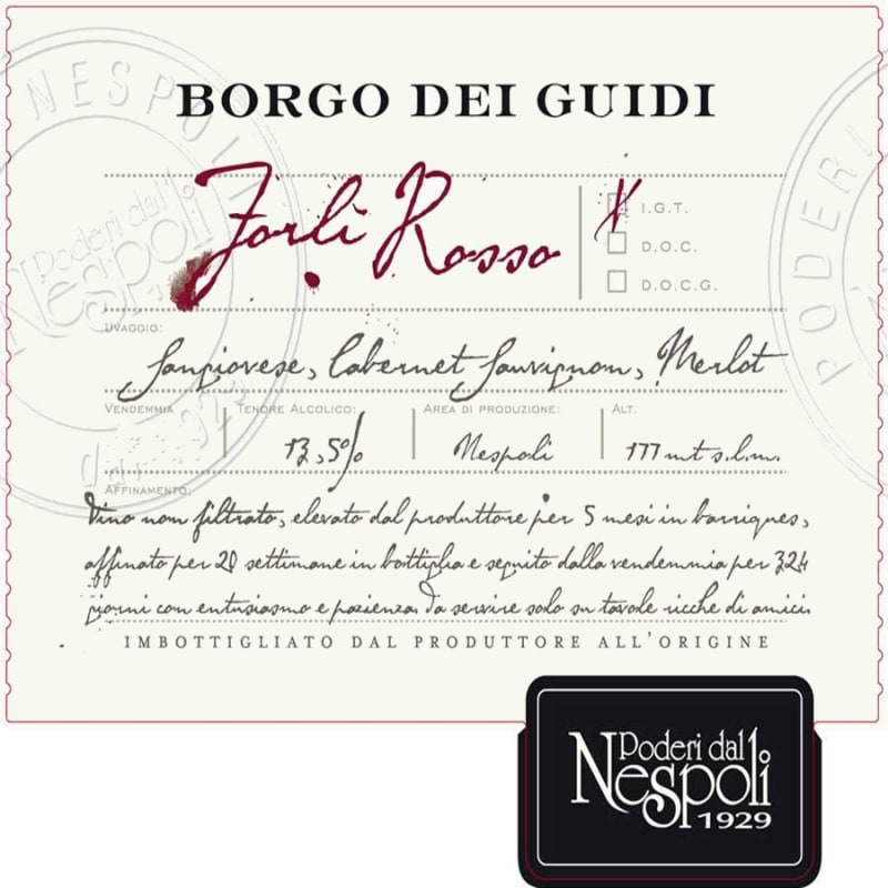 Poderi dal Nespoli Forli Borgo dei Guidi Rosso 2011 Front Label