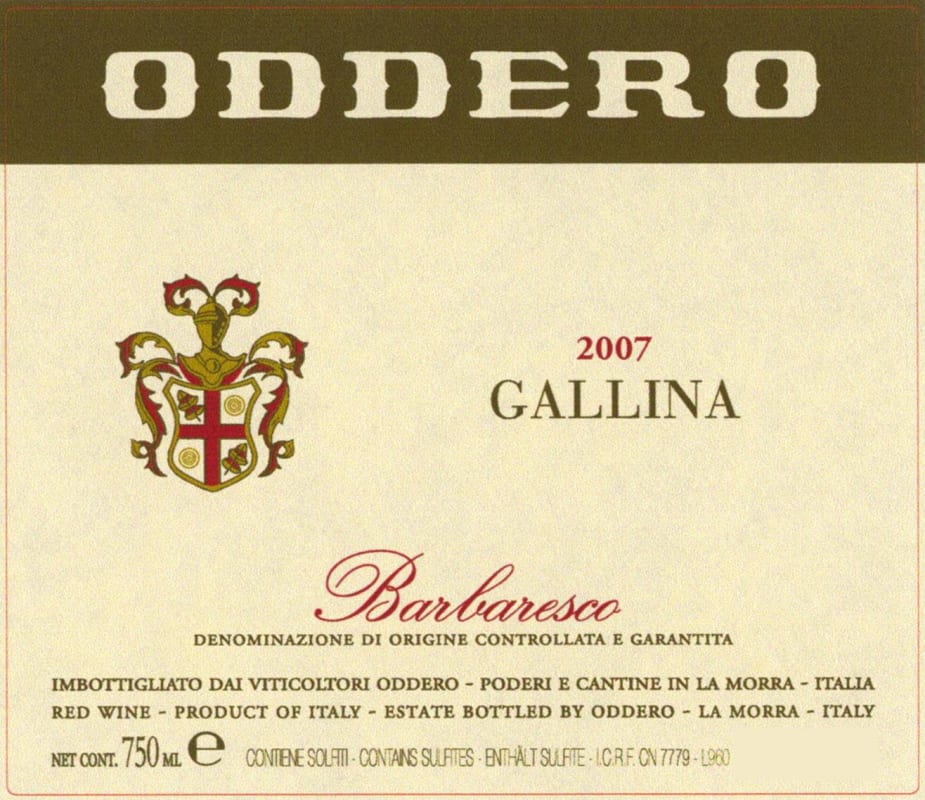 Oddero Barbaresco Gallina 2007 Front Label