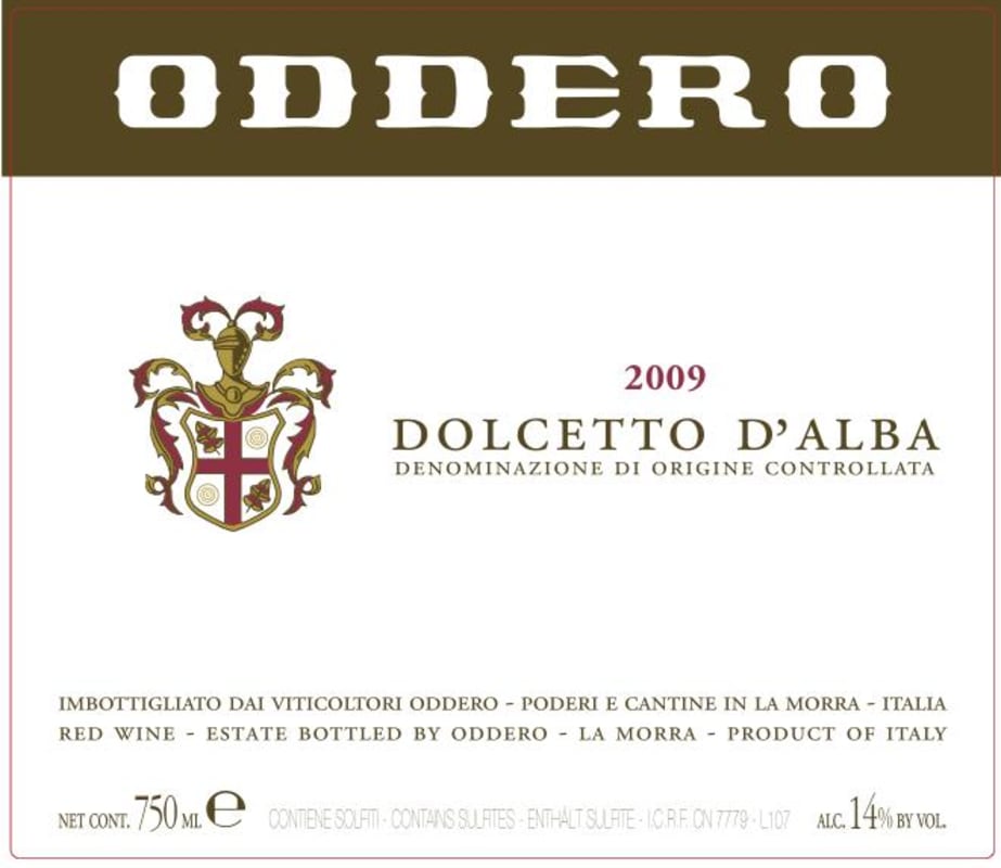 Oddero Dolcetto d'Alba 2009 Front Label