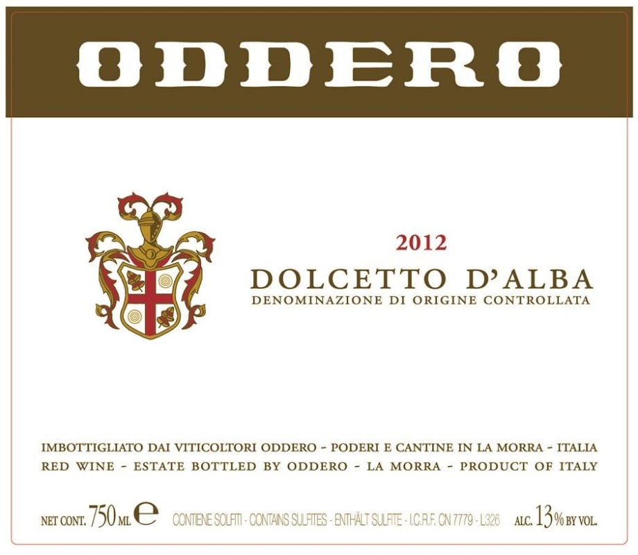 Oddero Dolcetto d'Alba 2012 Front Label