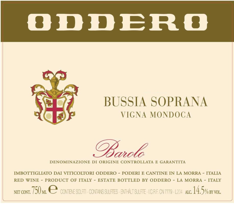 Oddero Bussia Soprana Vigna Mondoca Barolo 2009 Front Label